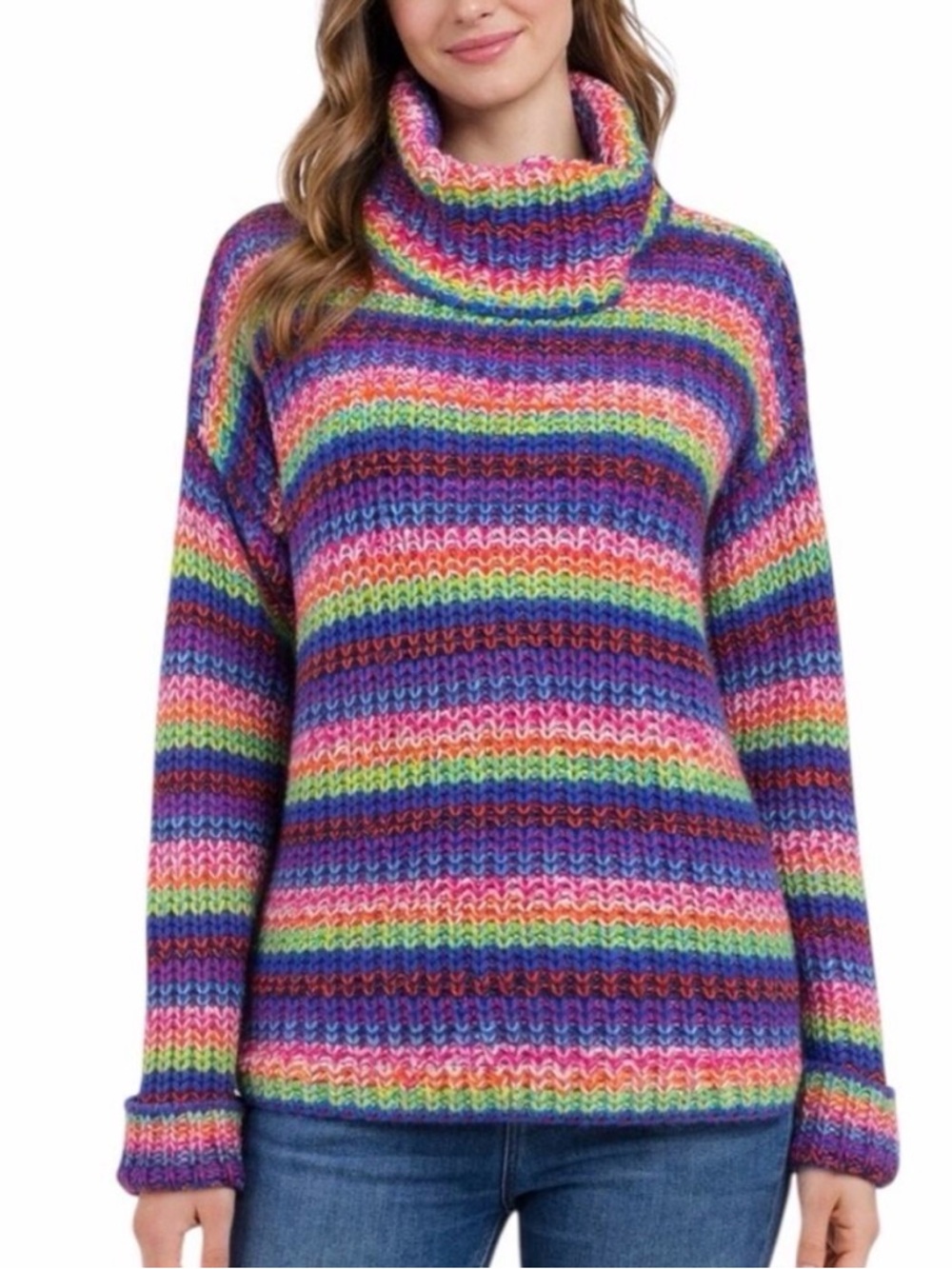 Forever 21 Y2K Rainbow Striped Cowl Neck Sweater‎ Size M